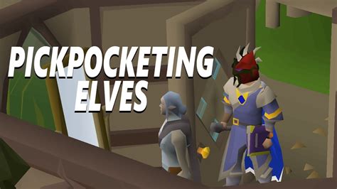 Osrs pickpocketing elves - as of 23 October 2023 - update. Thieving is a members -only skill which allows players to obtain coins and items by stealing from market stalls, chests, or by pickpocketing non-player characters. This skill also allows players to unlock doors and disarm traps. Thieving level up - normal.
